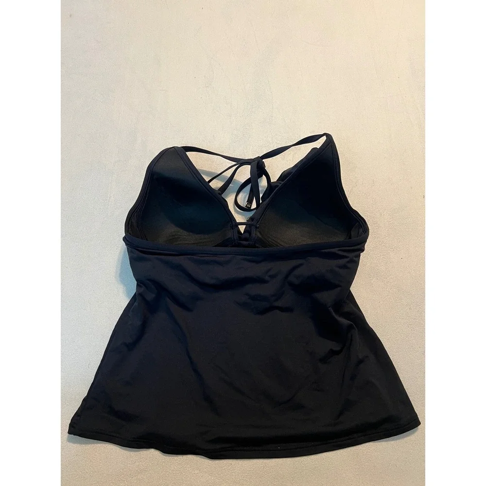 Michael Kors Womens Black Ruffle V-Neck Halter Tankini Swim Top Small MK Logo - Picture 5 of 11